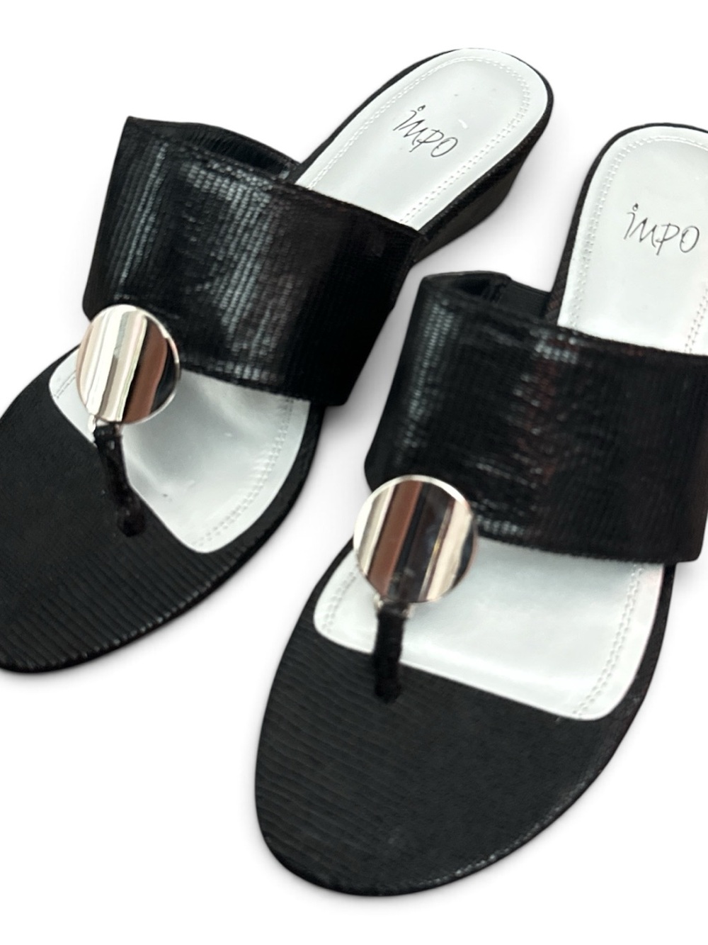 IMPO Black Slip-On Toe-Ring Sandals with Silver Accent
